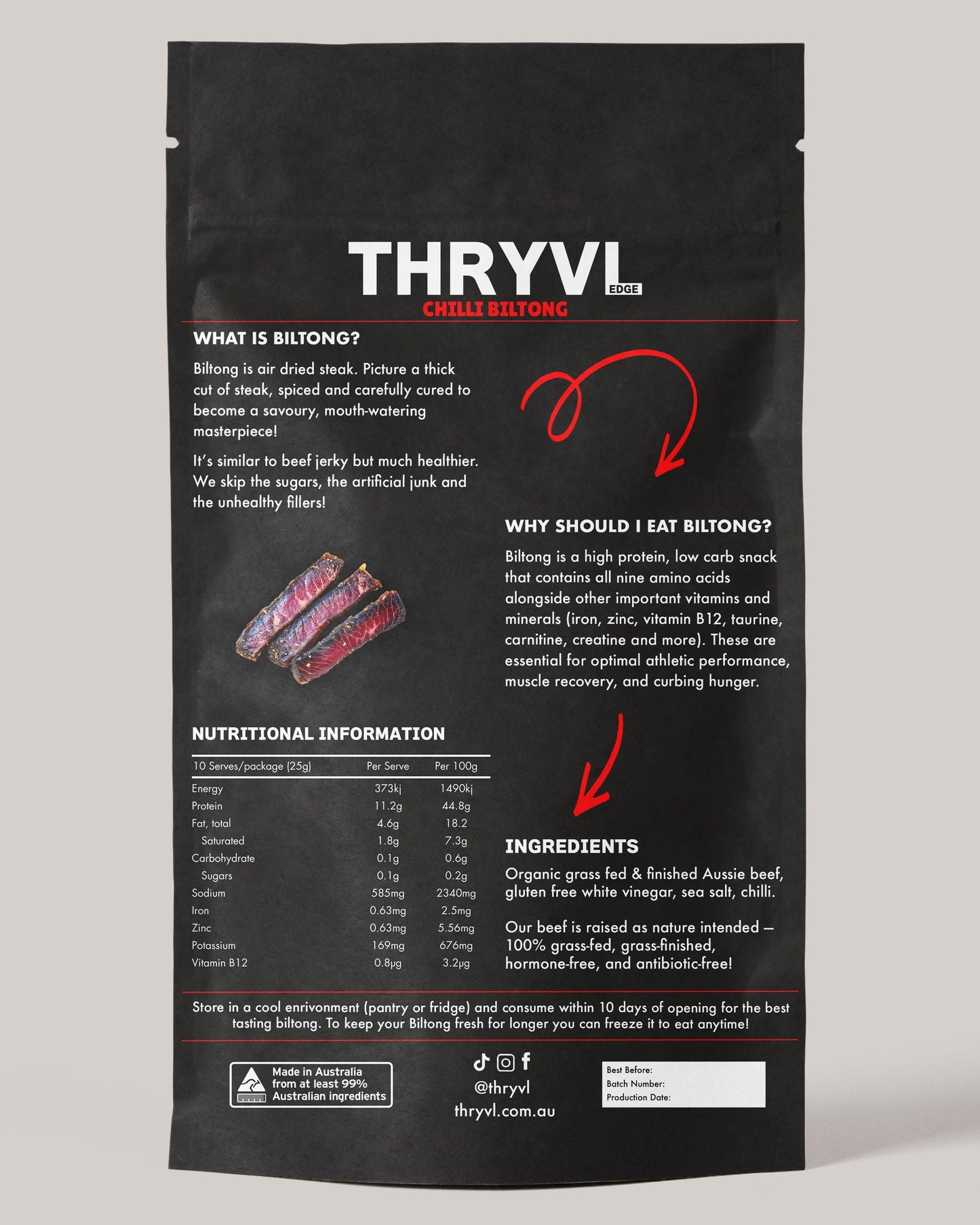 Chilli Biltong, High Protein and Low Carb, 100% Natural Ingredients