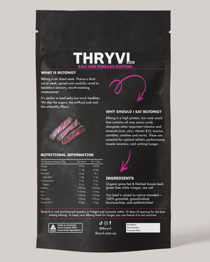 Salt and Vinegar Biltong, High Protein and Low Carb, 100% Natural Ingredients